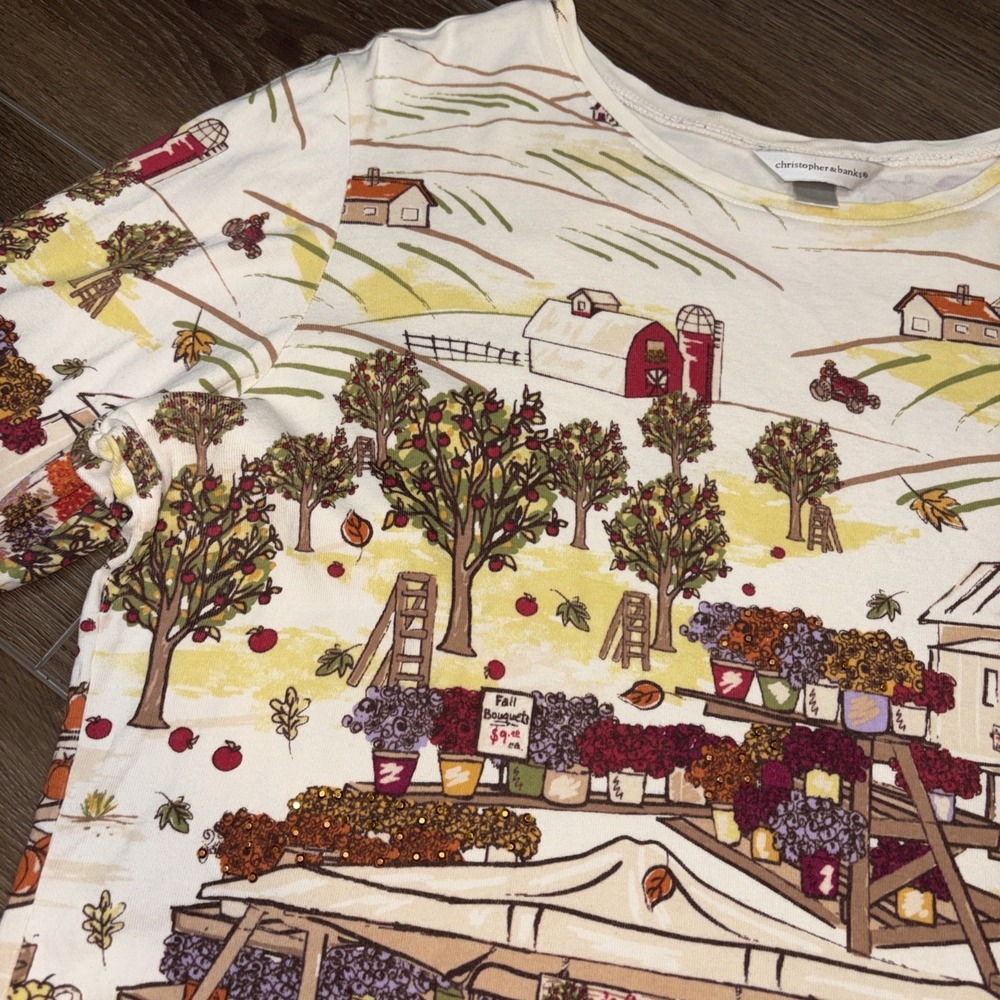 Vintage Christopher Banks Farm Market Grandmacore Top Autumn Xl - Picture 5 of 6